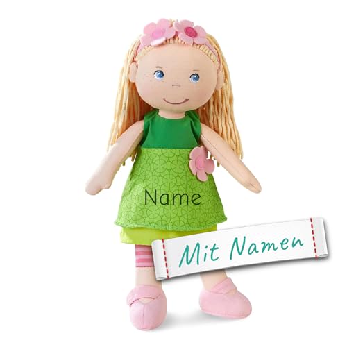 HABA Stoffpuppe mit Namen Bestickt, weiche Erste Baby Puppe mit Kleidung und Haaren, 0-5 Jahre Kuschelpuppe Taufgeschenk, Anziehpuppe Kuschelpuppe HABA Stoffpuppe mit Namen Bestickt, weiche Erste Baby Puppe mit Kleidung und Haaren, 0-5 Jahre Kuschelpuppe Taufgeschenk, Anziehpuppe Kuschelpuppe von LALALO