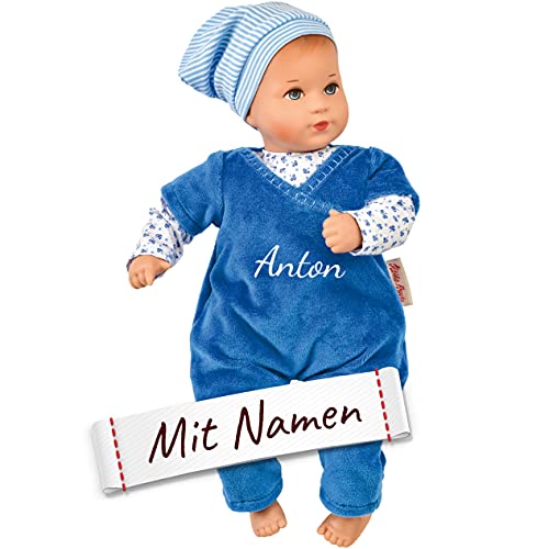 Käthe Kruse Puppe mit Namen Bestickt, Mini Bambina Luis blau, Mädchen Kinder Puppe mit Kleidung personalisiert, Junge Kuschelpuppe Anziehpuppe von LALALO