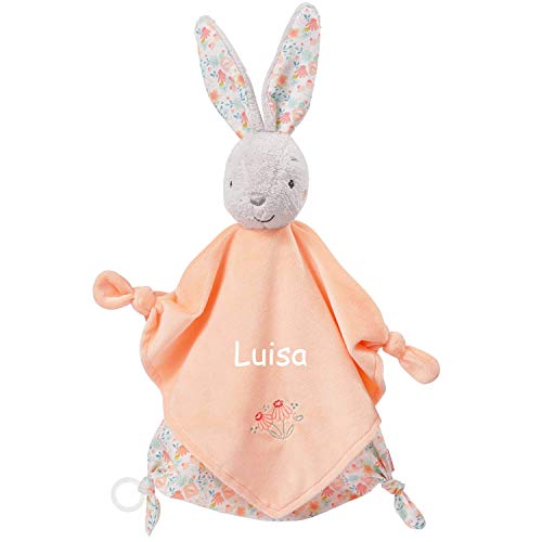 LALALO FEHN Hase Schmusetuch mit Namen Bestickt, Baby & Kleinkinder Spielkamerad & Einschlafhilfe, Schmusetuch Stofftier-Schnuffeltuch personalisiert, Kuscheltuch Geschenkidee Mädchen, Deluxe von LALALO