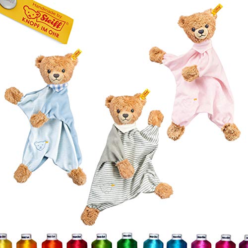 LALALO Steiff Schlaf Gut Bär Schmusetuch Bestickt mit Namen für Baby & Kinder personalisiert, Kuscheltuch, 30 cm, Junge (Blau) von LALALO