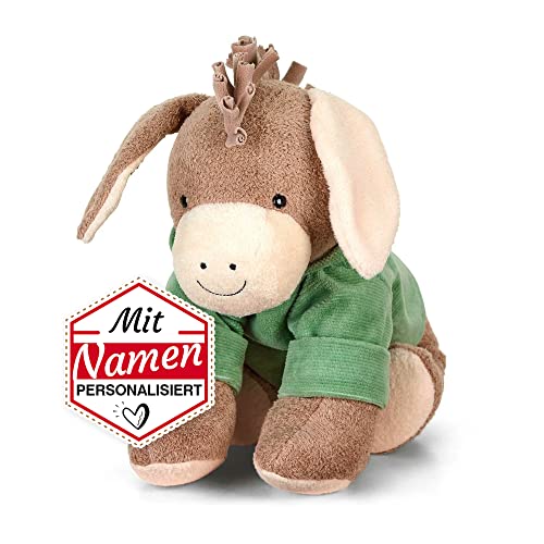 LALALO Sterntaler Kuscheltier Esel mit Namen personalisiert, Plüschtier Stofftier für Babys Kinder, Schmusetier Geschenk (Emmilius/Grün/Junge) von LALALO