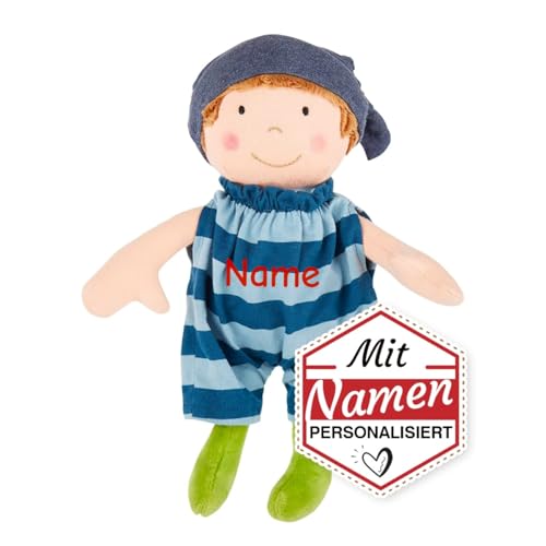 SIGIKID Stoffpuppe Brenda Bilipup mit Namen personalisiert/Bestickt, Erste Puppe/Kuschelpuppe, Jungen Babyspielzeug (Junge/Blau) von LALALO