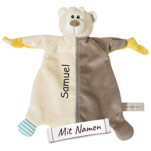 Schmusetuch mit Namen Bestickt, NICI Schnuffeltuch personalisiert, Baby & Kleinkind Stofftier-Kuscheltuch Einschlafhilfe (Bär Doudou) von LALALO