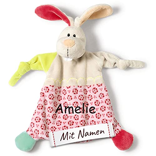 Schmusetuch mit Namen Bestickt, NICI Schnuffeltuch personalisiert, Baby & Kleinkind Stofftier-Kuscheltuch Einschlafhilfe (Hase) von LALALO