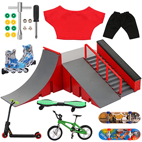 LALASTYLE Mini Finger Skateboard Rampe mit Mini Finger Spielzeug-Set Finger Skateboard Finger Fahrrad Finger Roller Finger Vitalität Board 1 Paar Skates Requisiten Fingerspitzen-Bewegungsspielzeug von LALASTYLE