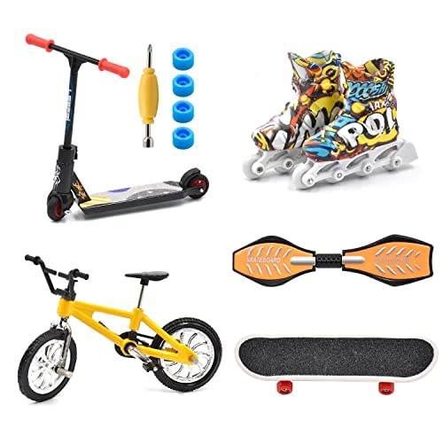 LALASTYLE Mini Finger Spielzeug Set Finger Skateboard Finger Fahrrad Finger Roller Finger Vitality Board 1 Paar Skates Training Tricks Requisiten Fingerspitzenbewegung Spielzeug von LALASTYLE