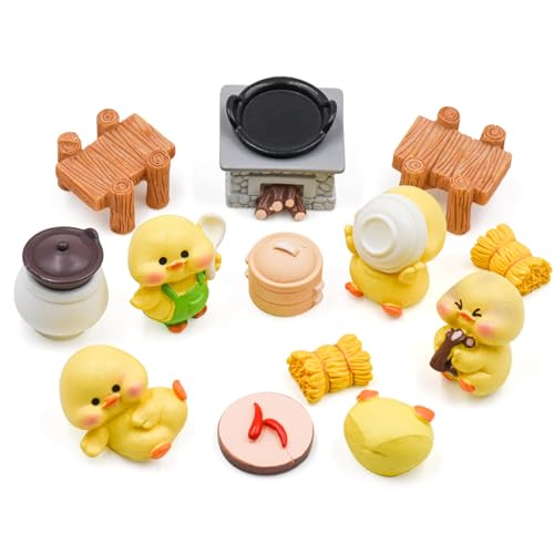 LALASTYLE Miniatur-Enten-Ornament-Set, Mini-Enten-Küchenzubehör, niedliche Ente frisst Mikro-Landschafts-Ornament, Tier-Dekoration, DIY, Haus-Puppenhaus-Dekoration, 14-teiliges Set von LALASTYLE