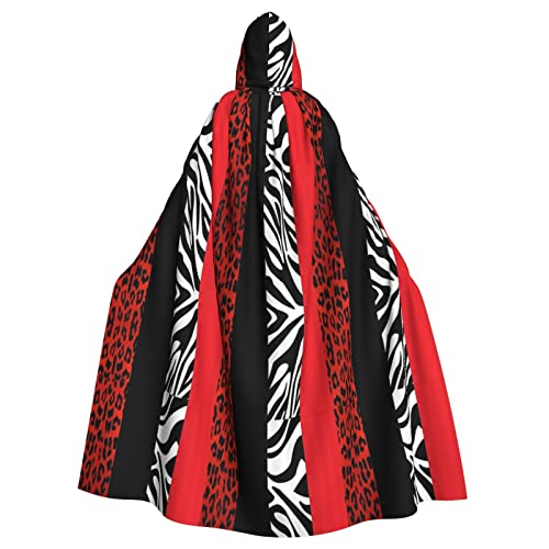 LAMAME Roter Leoparden- und Zebra-Tier-Druck, Uni, mit Kapuze, Halloween-Umhang, langer Umhang, Robe, Halloween, Weihnachtskostüm von LAMAME