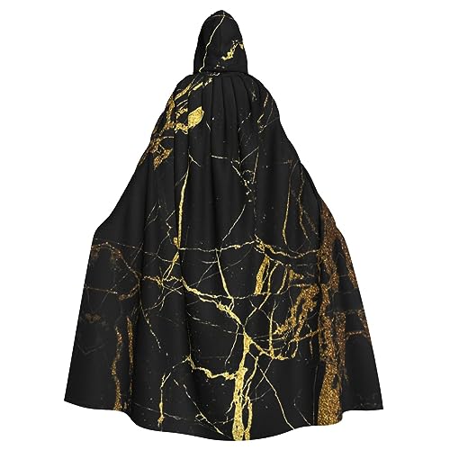 LAMAME Schwarz-goldener Marmor-Druck, Unisex, mit Kapuze, Halloween-Umhang, langer Umhang, Robe, Halloween, Weihnachtskostüm von LAMAME