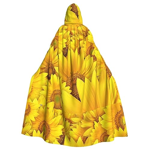 LAMAME Sonnenblumen-Aufdruck, Unisex, mit Kapuze, Halloween-Umhang, langer Umhang, Robe, Halloween, Weihnachtskostüm von LAMAME