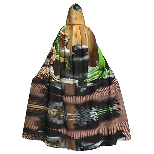 LAMAME Stones and Spa Oil on The Wood Near a Pond Printed Adult Long Cape Halloween Hooded Cape Party Decoration Robe von LAMAME