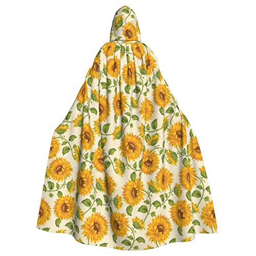 LAMAME Wunderschöner gelber Sonnenblumen-Aufdruck, unisex, mit Kapuze, Halloween-Umhang, langer Umhang, Robe, Halloween, Weihnachtskostüm von LAMAME