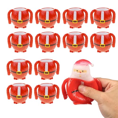 LAMEK 12 Stück Weihnachtsmann Stressball Klein Weihnachten Antistressball Santa Knautschball für Kinder Erwachsene Weihnachtsspiele Weihnachtsfeier, Stress Relief und Spaß von LAMEK