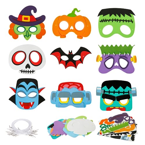 LAMEK 9 Halloween Masken Bastelsets Kinder Halloween Kreativsets zum Basteln Kreative Kunsthandwerk Bastelhandwerk mit Moosgummi Aufkleber für Jungen Mädchen Halloweenzeit Karneval Geburtstag von LAMEK