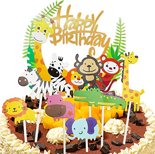 Cake Toppers Zoo,15 Stück Tier Cupcake Toppers,Tier Kuchendeckel Topper,Kuchendeko Dschungel,Tier Kuchendekoration,Tortendeko Tiere,Tier Cake Topper,Für Kinder Junge Mädchen von LAMXD