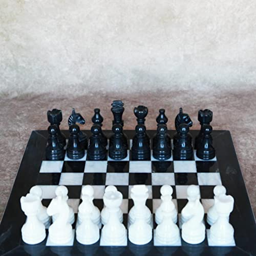 Schachspiel Schachbrett marmor Brettspielset Schachfigur Und Aufbewahrungsfächern Schachbrett mit Schachfiguren aus 100% Marmor Handgefertigter (Schwarz/Weiß) von LANDSTER