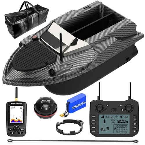 LANGSHI GPS Smart RC Fischköderboot, 3KG Laden Auto Kreuzfahrt Doppelmotor Große Kapazität 800M Fernbedienung Entfernung LED Nachtlicht Boot, 20000mAh (Fischfinder Edition) von LANGSHI