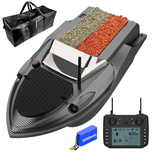 LANGSHI GPS Smart RC Fischköderboot, 3KG Laden Auto Kreuzfahrt Doppelmotor Große Kapazität 800M Fernbedienung Entfernung LED Nachtlicht Boot, 20000mAh (Grundversion) von LANGSHI