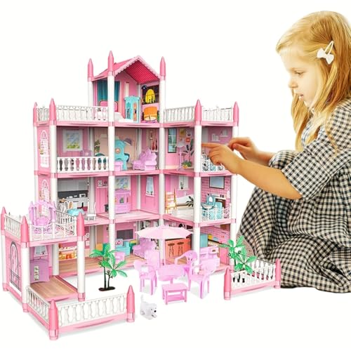 LANGWEI 11 Room,Puppenhaus, DIY Zusammenbau Villa Haus 3D Traumgeschenk Prinzessin Puppenhaus Spielset Mit Möbeln, Rosa Kleinkinderhaus Geschenk Für Mädchen Spielzeug von LANGWEI