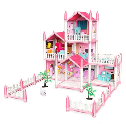 LANGWEI 9 Room,Puppenhaus, DIY Zusammenbau Villa Haus 3D Traumgeschenk Prinzessin Puppenhaus Spielset Mit Möbeln, Rosa Kleinkinderhaus Geschenk Für Mädchen Spielzeug von LANGWEI