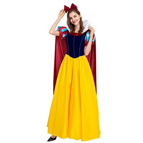 LANGWEI Frauen Halloween Kostüme Erwachsene Märchen Schneewittchen Kleid Abend Party Prom Cosplay Kostüm Zubehör,Gelb,L von LANGWEI