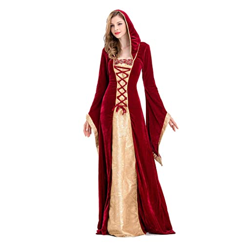 LANGWEI Frauen Retro Halloween Kostüme Erwachsene Gothic Rotkäppchen Kostüm Abend Party Prom Cosplay Frack,Rot,M von LANGWEI