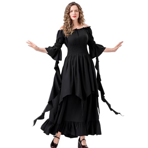 LANGWEI Halloween-Kostüme Sexy Trägerloses Retro-Kleid Im Viktorianischen Stil Hexenkostüm Cosplay-Kleidung Für Damen,Schwarz,L von LANGWEI