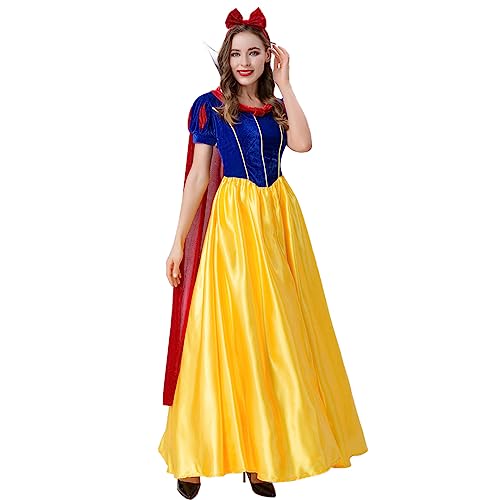 LANGWEI Märchen Schneewittchen Erwachsene Kleid, Frauen Halloween Kostüme Abschlussball Cosplay Kostüm Zubehör,Gelb,M von LANGWEI