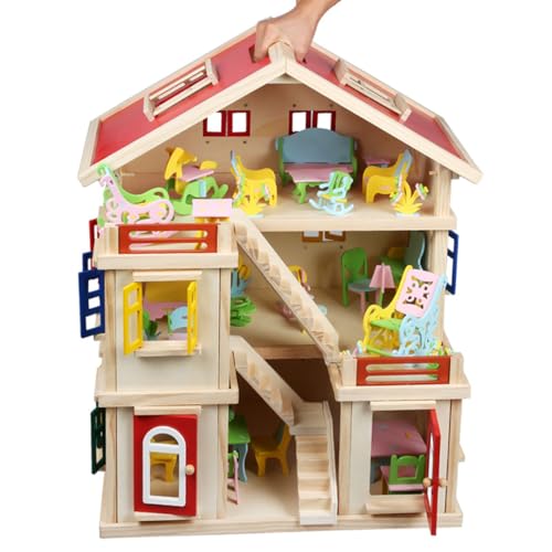 LANGWEI Puppenhaus Aus Holz, 3-Stöckiges DIY-Schloss, Villa, Montessori-Spielzeug Mit Möbelzubehör, Weihnachtsspielzeuggeschenke Für Mädchen Im Alter Von 3, 4, 5, 6, 7 Und 8 Jahren von LANGWEI