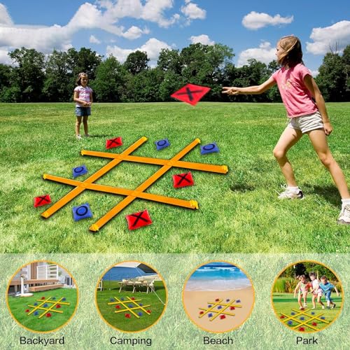 LANMFU Giant Tic Tac Toe Strap Game Outdoor,4 Ft X 4 Ft Portable Tic Tac Toe Bean Bag Toss Game,Large Yard Toss Game Tic Tac Toss Across Camping Games von LANMFU