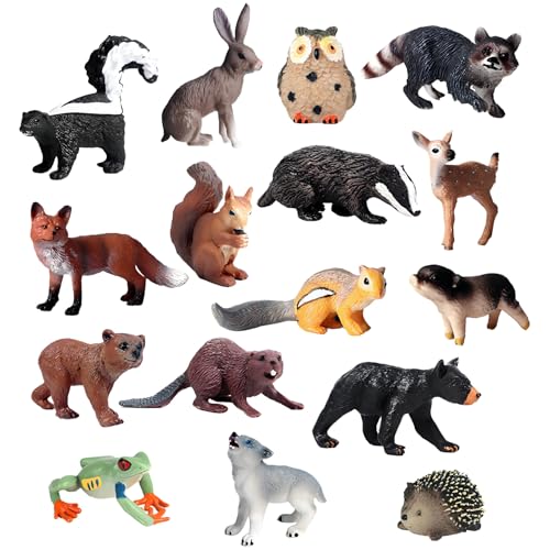 LANSKYLAN 16 Stück Tierfiguren Wald Spielfiguren Tiere Set Mini Figuren Waldtiere Spielzeug Waldtierfiguren Waldtiere Figuren Miniatur Tiere Figuren Set für Kinder Weihnachten, Wald Kuchen Topper von LANSKYLAN