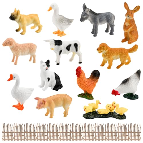 LANSKYLAN 23 Stück Bauernhoftiere Figuren Spielzeug Tierfiguren Set Bauernhof Kunststoff Bauernhof Tiere Schleich Miniatur Lernspielzeug Kuchen Cupcake Topper für Bauernhof Geburtstag Weihnachtsfeier von LANSKYLAN