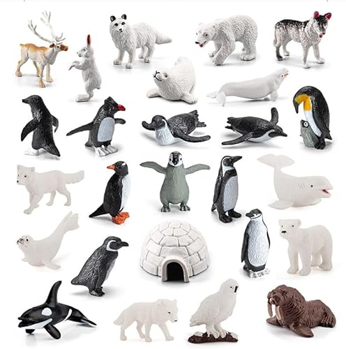 LANSKYLAN 26 Stück Meerestiere Spielzeug Kinder Kleine Spielfiguren Meerestiere Figuren Tiere Pinguine Ozean Tiere Figuren Meeresleben Eisbären Plastik Tiere Meer für Badespielzeug Cake Topper von LANSKYLAN