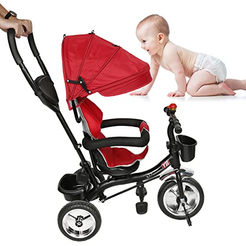 LANTUS 4 in 1 Kinderdreirad Tricycle für Kinder ab 12 Monate bis 5 Jahren mit Abnehmbarer Sonnendach & Schubstange, Dreirad, Jogger, mit Dachfenster, Sicherheitsgurte, Freilaufrad von LANTUS