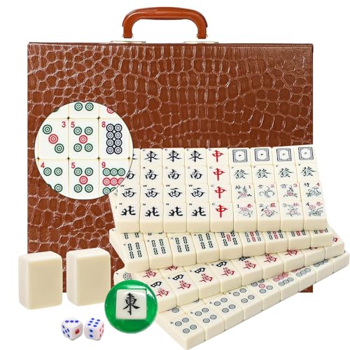 LANYOTA Mahjong-Set Großes Elfenbeinfarbe Ziegeln Mit Arabische Ziffern Fliesen Chinesisches Mahjong-Spielset 146 Tiles Majiang(Elfenbeinfarbig) von LANYOTA