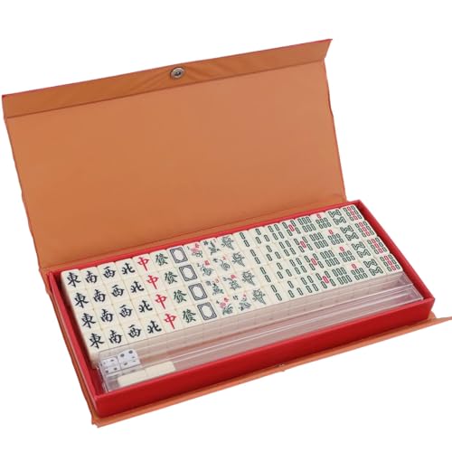 LANYOTA 144 Mini Mahjong Set mit 4 Mahjong Titel Racks, Mahjong Sets mit Tragetasche,Mahjong Fliesen Spiel,2 Würfel (20x14x10mm) von LANYOTA