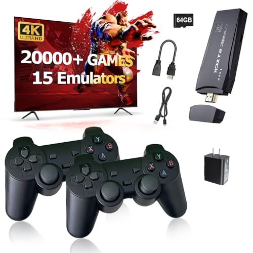 LaoShanGame Neueste Wireless Retro Game Stick, Retro Videospiel Stick, Eingebaute 20000+ Spiele, mit 15 Emulatoren, 4K HDMI Ausgang, mit 1 USB-Ladestecker, Geeignet für nostalgische Geschenke (64GB) von LAOSHANGAME