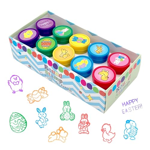 LAPONO 10 Pcs Stempel Kinder Selbstfärbend Ostereier Briefmarken Ostern Stempelset Tiere Niedliche Spielzeugstempel aus Plastik für Kinder Ostern Deko Ostern Geschenke Jungen Mädchen Spiel Spaß Hobby von LAPONO