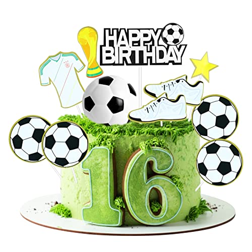 LAPONO FußBall Cake Toppers 13pcs Fußballs Kuchendekoration Cupcakes Dekorationseinsätze FußBallspiel Tortendeko mit Trophäe Turnschuhe FußBalltrikot für Jungen Mädchen Geburtstagsfeier Mottoparty von LAPONO