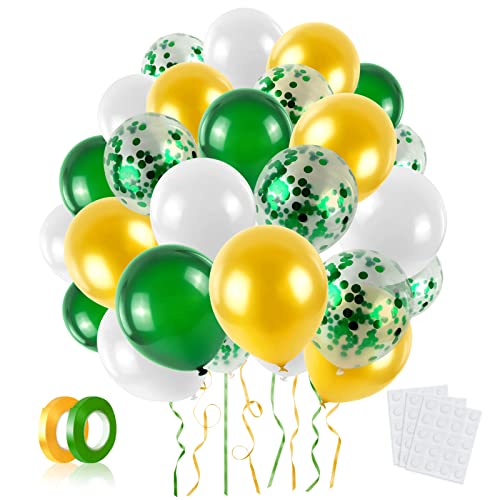 Luftballons Grün Gold Weiss Girlande Set,60 Stück 12 Zoll Geburtstag Konfetti Pailletten Ballons Langlebige Premium Naturlatex Helium Ballon für Dschungel Safari Garten Party Babyparty Hochzeit Deko von LAPONO