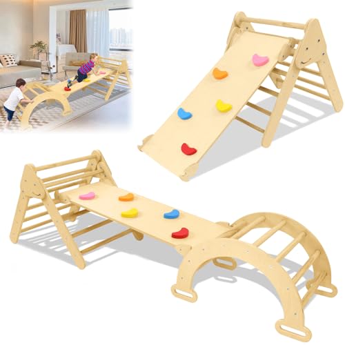 LARS360 Kletterdreieck Set | Kletterleiter Rutsche | Faltbarer Kletterdreieck für Kleinkinder ab 12 Monate | Aktivitäts Kletter Set aus Holz (Kletterset + Leiter Rampe) von LARS360