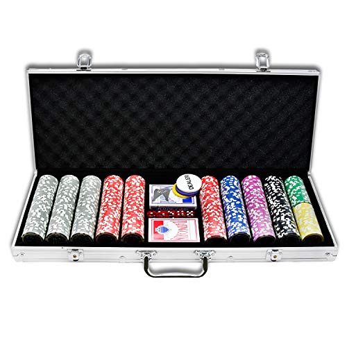 LARS360 Silber Profi Kartenspiele Zubehör Pokersets mit Alu Pokerkoffer inkl. 500x Hochwertigen Laser Pokerchips 2X Pokerdecks 5X Würfeln 2X Schlüssel 3X Dealer Button von LARS360