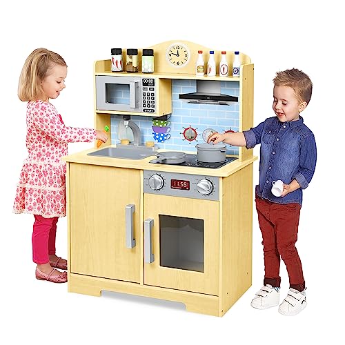 LARS360 Spielküche aus Holz, Kinderküche für Kinder, Kinder-Outdoor-Spielküche aus Massivholz inklusive Zubehör wie Mikrowelle, Backofen, Spüle, Kochutensilien und Gewürzen (59,5 x 29,5 x 92cm) von LARS360