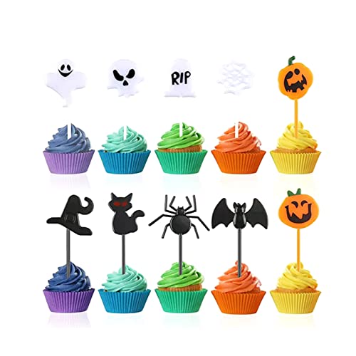 Cupcake-Topper-Set mit 10 Halloween-Verzierungen, Zahnstäbchen für Babyparty, Dessert-Dekoration, Baby-Junge, Cupcake-Topper für Babypartys von LARUISEE