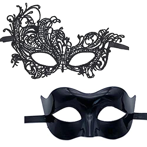 LARUISEE 2x/Set Maskerade Maske für Damen Herren Spitze Augenmaske Halbgesichtsmaske Abend Abschlussball Maske Halloween Party Maske 2x Halbgesichtsmaske Geschenk für Damen Herren Maske Maskerade von LARUISEE