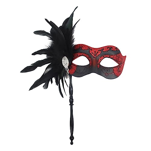 LARUISEE Feathers Maskerade Maske Halloween Ball Maske Weihnachten für Paare Frauen Karneval Masken mit Stick Maskerade Maske für Paare Frauen und Männer mit Federn von LARUISEE