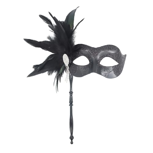 LARUISEE Feathers Maskerade Maske Halloween Ball Maske Weihnachten für Paare Frauen Karneval Masken mit Stick Maskerade Maske für Paare Frauen und Männer mit Federn von LARUISEE