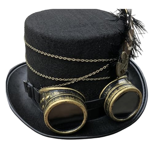 LARUISEE Filz-Steampunk-Hut für Erwachsene mit Brille, Vintage-Stil, viktorianischer Steampunk-Kostüm, Hut für Damen und Herren, Halloween, Party, Requisiten, Punk, Vintage-Hut für Bühnenauftritte von LARUISEE