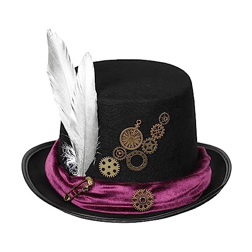 LARUISEE Filz-Steampunk-Hut für Erwachsene mit Zahnrädern, Vintage-Stil, viktorianischer Steampunk-Kostüm, Hut für Damen und Herren, Halloween, Party, Requisiten, Zylinderhut, Kopfbedeckung, Eimerhut von LARUISEE