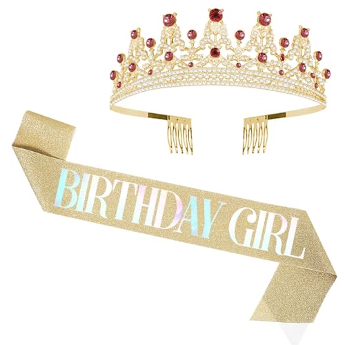 LARUISEE Geburtstag Mädchen Schärpe Lovely Makeup Kopfschmuck + Schärpe glitzernde Schärpe für Geburtstag Mädchen Schärpe u von LARUISEE